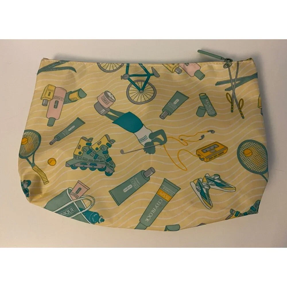 Clinique Vtg 1980's Cosmetics Makeup Zipper Closure Bag Sports Golf Biking Ski